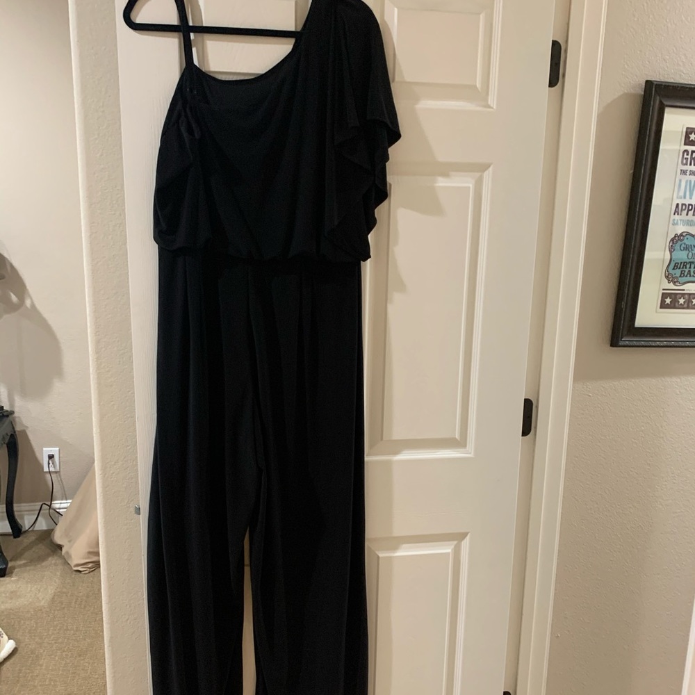 Off one shoulder black jumpsuit